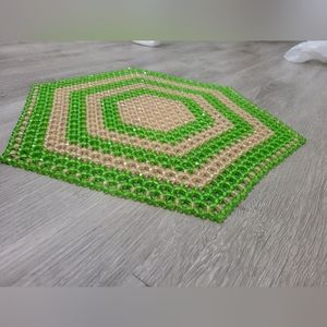 Vintage 1970s hexagon beaded shimmery placemat or decor